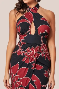 Printed Crossover Midi - Black by Goddiva