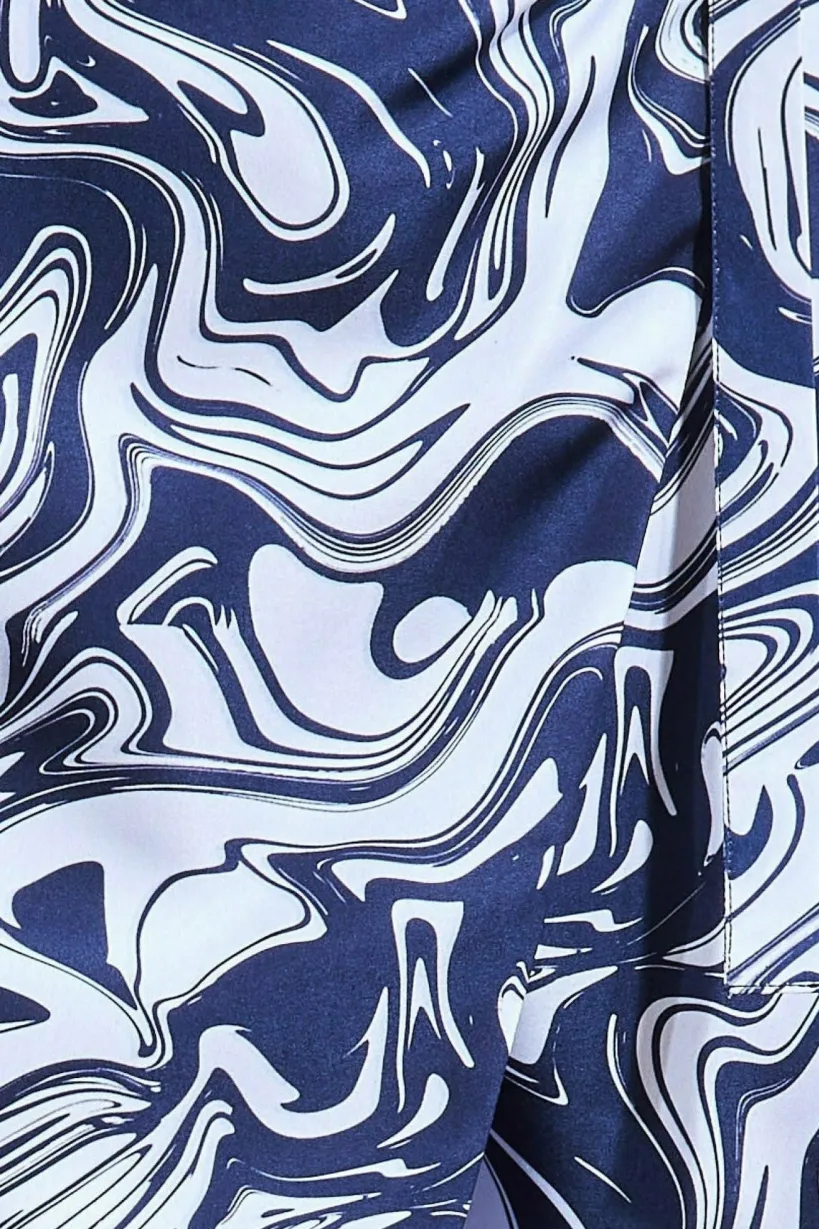 Printed High Waist Wrap Midi Skirt - Navy by City Goddess