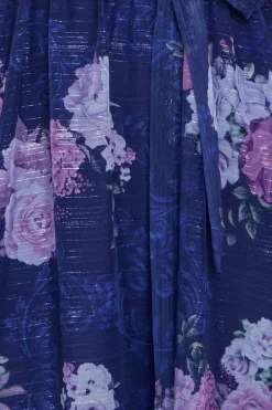 Printed Lurex A-Line Flutter Sleeve Midi Dress - Navy by Goddiva