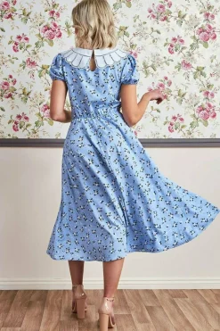 Printed Midi With Front Split - Powder Blue by Goddiva