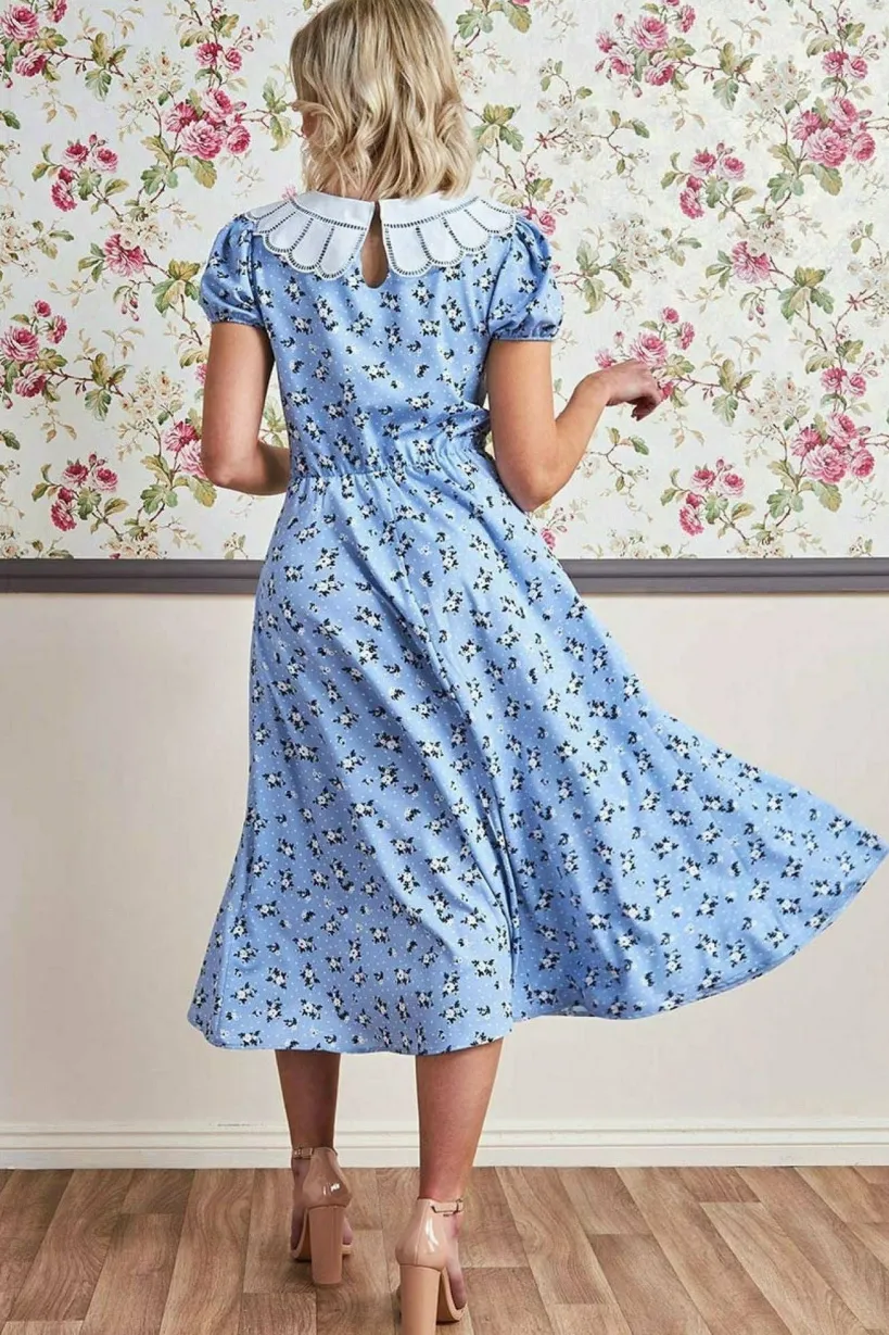 Printed Midi With Front Split - Powder Blue by Goddiva