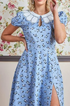 Printed Midi With Front Split - Powder Blue by Goddiva