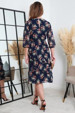 Printed Navy Wrap Dress With Tiered Frill Detail by Double Second