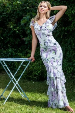 Printed Ruffle Neck & Hem Dress - Multi by Goddiva