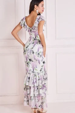Printed Ruffle Neck & Hem Dress - Multi by Goddiva