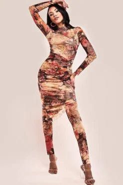 Printed Sheer Leggings - Orange by Goddiva