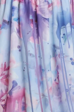 Printed Silky Chiffon Flutter Sleeve Maxi Dress - Blue by Goddiva