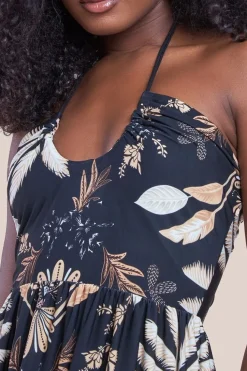 Printed Tie Back Maxi - Black by Goddiva