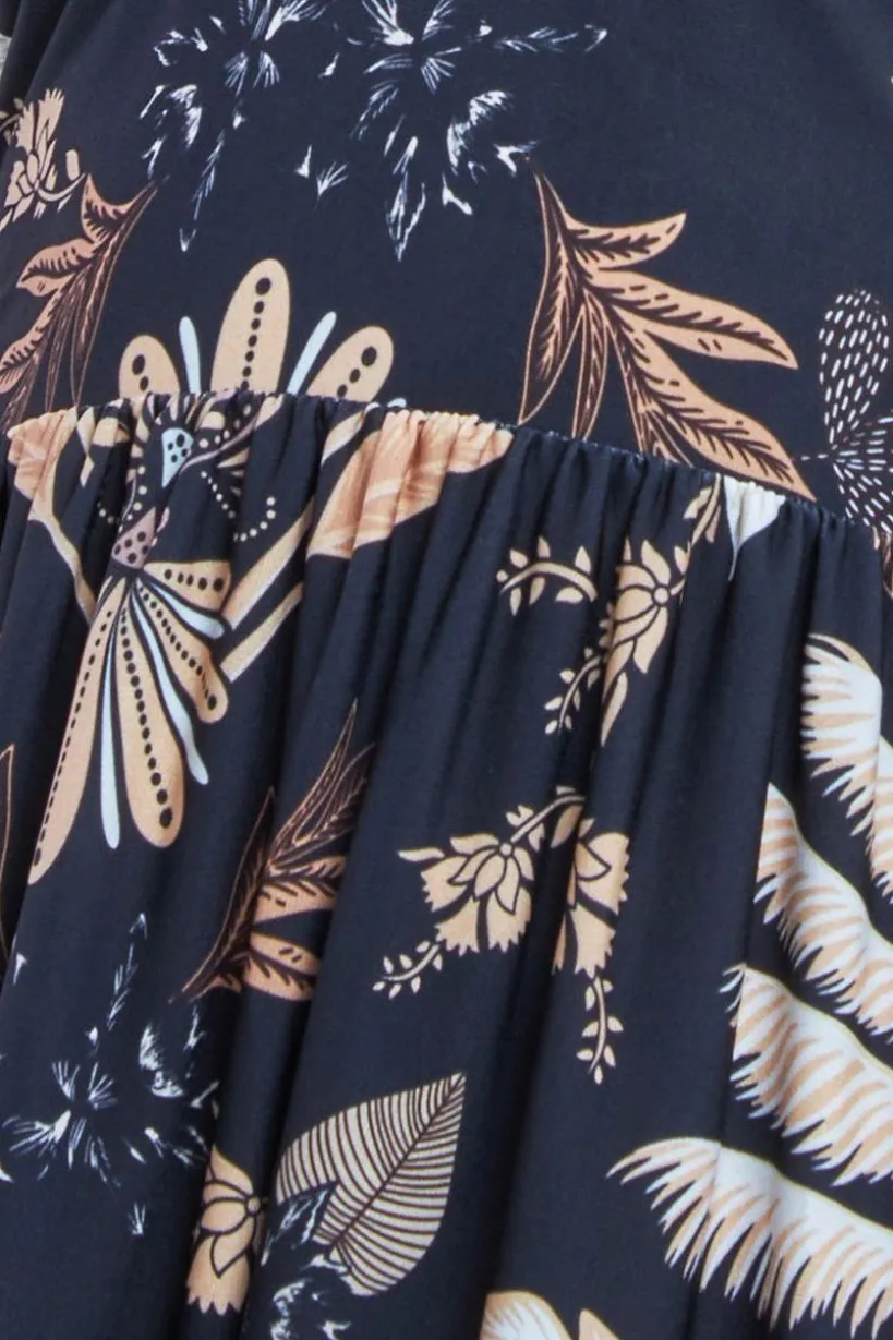 Printed Tie Back Maxi - Black by Goddiva