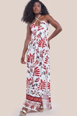 Printed Tie Back Maxi - Cream by Goddiva