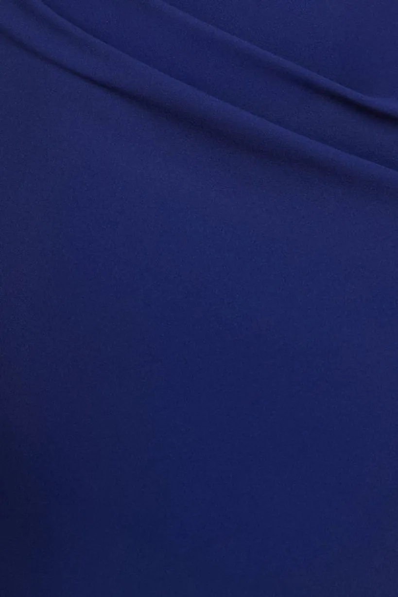 Puffy Satin Sleeve Scuba Maxi Dress - Navy Blue by Goddiva