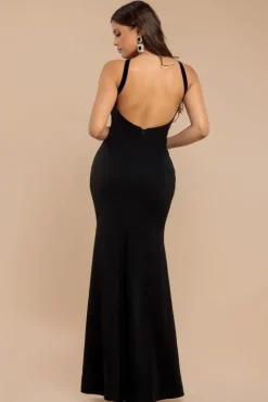 Racer Neck Corsage Scuba Maxi - Black by Goddiva
