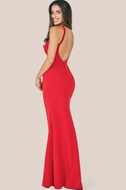Racer Neck Corsage Scuba Maxi - Red by Goddiva