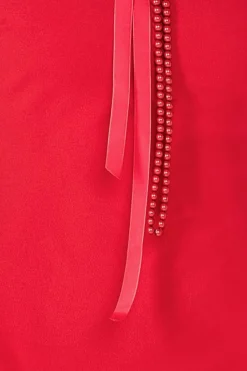 Racer Neck Corsage Scuba Maxi - Red by Goddiva