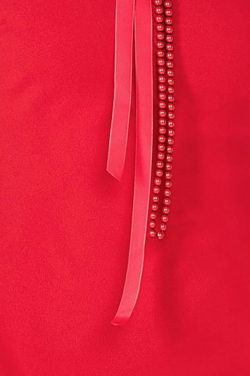 Racer Neck Corsage Scuba Maxi - Red by Goddiva