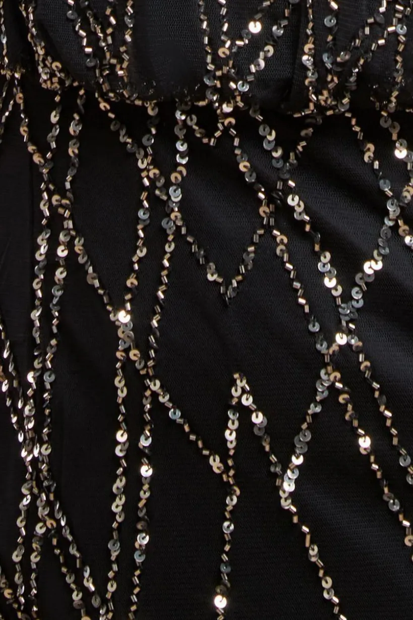 Racer Neck Sleeveless Hand Embellished Sequin Maxi Dress - Black by Goddiva