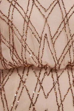 Racer Neck Sleeveless Hand Embellished Sequin Maxi Dress - Champagne by Goddiva