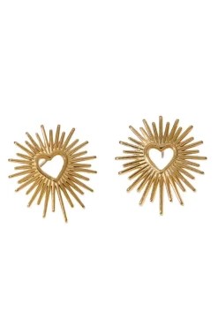 Radiating Heart Earring In Gold by Last True Angel