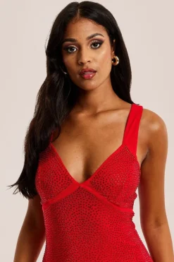 Red Sequin Maxi Dress With Open Back Detail by Liquorish
