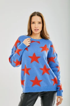 Red Star Jumper In Blue by Liquorish