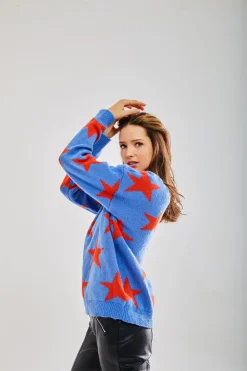 Red Star Jumper In Blue by Liquorish