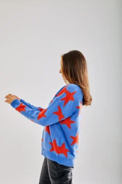 Red Star Jumper In Blue by Liquorish