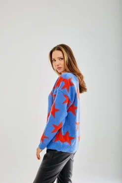 Red Star Jumper In Blue by Liquorish