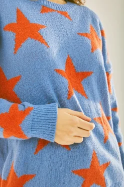 Red Star Jumper In Blue by Liquorish