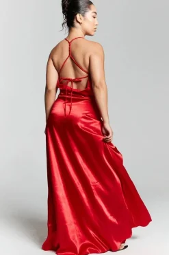 Red V-Neck Split Maxi Dress by InFlair
