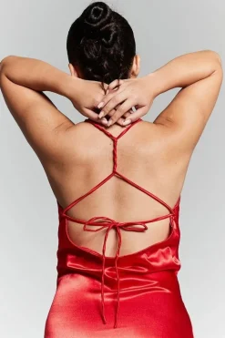 Red V-Neck Split Maxi Dress by InFlair