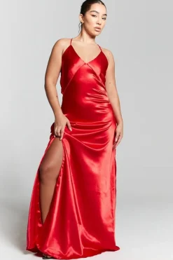 Red V-Neck Split Maxi Dress by InFlair