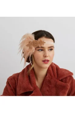 Rose Gold Flapper Headband With Feathers by QueenMee Accessories