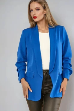 Royal Blue Blazer With Ruched Sleeves by Aftershock London