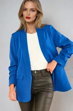 Royal Blue Blazer With Ruched Sleeves by Aftershock London