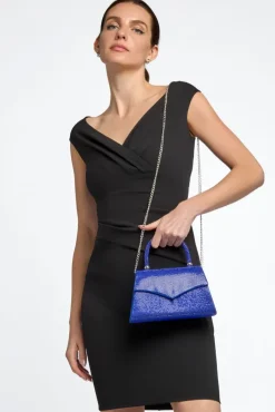 Royal Blue Diamante Top Handle Bag by Aftershock London