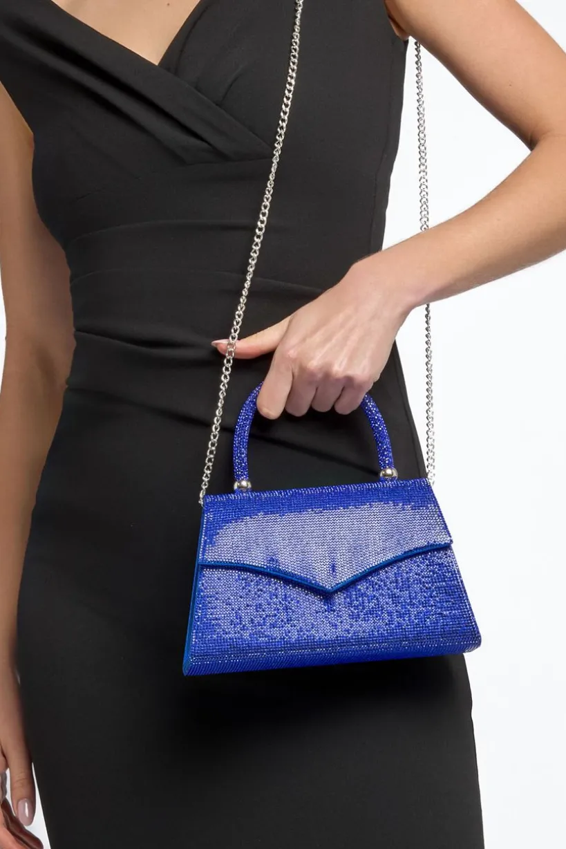 Royal Blue Diamante Top Handle Bag by Aftershock London