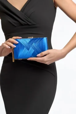 Royal Blue Satin Clutch Bag With Tassels by Aftershock London