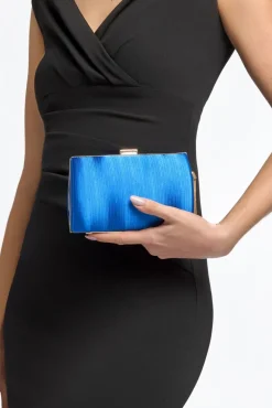 Royal Blue Satin Clutch Bag With Tassels by Aftershock London
