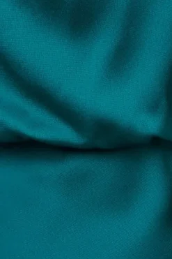 Ruched Asymmetric High Neck Satin Midi Dress by Urban Touch