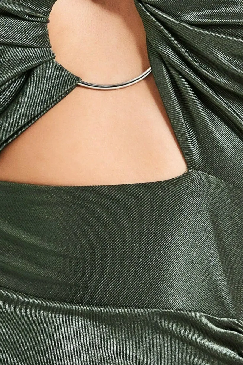 Ruched One Shoulder Maxi With Ring Detail - Khaki by Goddiva