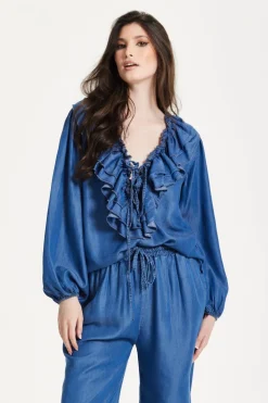 Ruffled V-Neck Long Sleeve Top by Liquorish