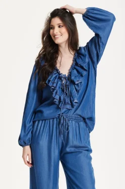 Ruffled V-Neck Long Sleeve Top by Liquorish