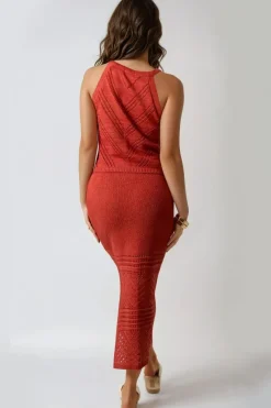 Rust Crochet Knitted Co Ord Set by Aftershock London