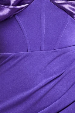 Satin & Scuba Off The Shoulder Midi Dress - Purple by Goddiva