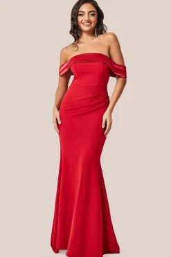 Satin Band Bandeau Maxi Dress - Red by Goddiva