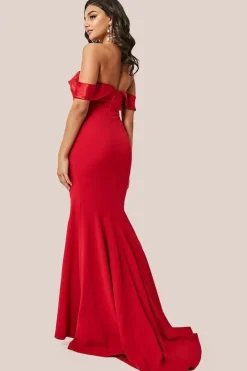 Satin Band Bandeau Maxi Dress - Red by Goddiva