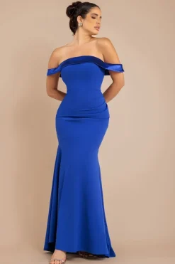Satin Band Bandeau Maxi Dress - Royal Blue by Goddiva