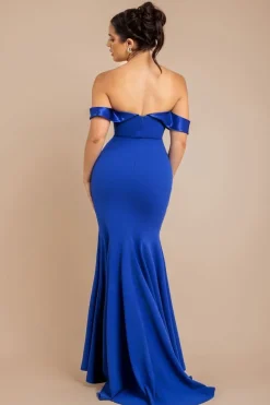 Satin Band Bandeau Maxi Dress - Royal Blue by Goddiva