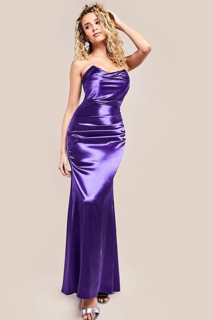 Satin Bandeau Maxi Dress - Purple by Goddiva