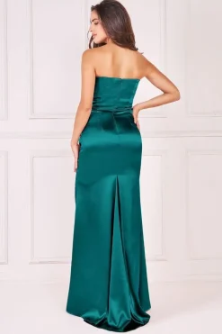 Satin Bandeau Maxi Dress - Emerald Green by Goddiva
